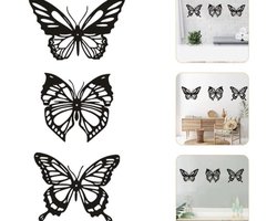 Wanddecoratie - 3-delige set - Wandkunst: uitgesneden vlinders - Elegante wanddecoratie voor binnen en buiten - Creatieve wandversiering voor woonkamers, slaapkamers en appartementen - Metalen wandkunst - Zwart