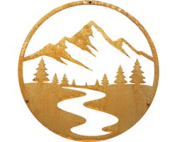 Wanddecoratie ALPEN - CORTENSTAAL - Buiten - Landschap - Berglandschap - diameter: 45cm