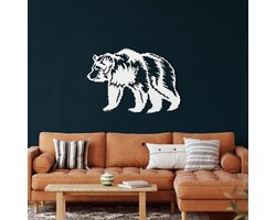 Wanddecoratie | Beer / Bear | Metal - Wall Art | Muurdecoratie | Woonkamer | Buiten Decor |Wit| 60x40cm