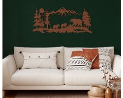 Wanddecoratie | Beren Familie / Bear Family  | Metal - Wall Art | Muurdecoratie | Woonkamer |Bronze| 60x26cm