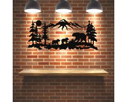 Wanddecoratie | Beren Familie / Bear Family  | Metal - Wall Art | Muurdecoratie | Woonkamer |Zwart| 60x26cm
