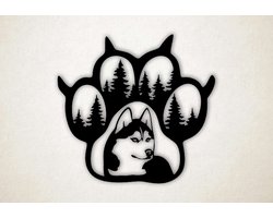 Wanddecoratie - Berenpoot Wolf - S - 45x47cm - Zwart - muurdecoratie - Line Art