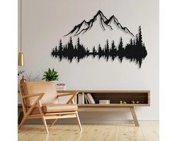 Wanddecoratie Berg Bos - Metaal Kunst - Woonkamer Decoratie - Silhouet Design - Groot Formaat - Zwart