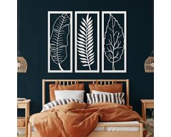 Wanddecoratie |blad /Leaf | Metal - Wall Art | Muurdecoratie | Woonkamer |Wit| 94x75 cm