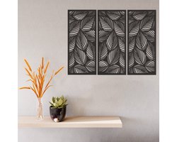 Wanddecoratie Bladeren 3 Delen - Muurdecoratie Bladeren - Muurdecoratie Hout - Wanddecoratie Hout - Muurdecoratie Woonkamer - Wanddecoratie Woonkamer - Wanddecoratie Industrieel - Wanddecoratie Natuur - Home Decor - Wall Line Art - 66 x 49 cm