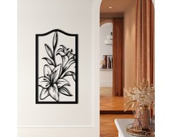 Wanddecoratie | Bloem / Flower | Metal - Wall Art | Muurdecoratie | Woonkamer | Buiten Decor |Zwart| 34x60cm