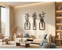 Wanddecoratie Bloemen, Houten Wandbeeld, 3D Wanddecoratie voor Thuis, Moderne Beelden voor Huis Kantoor Slaapkamer, Woonkamer en Keuken - 43x40 cm