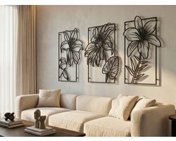 Wanddecoratie Bloemen, Houten Wandbeeld, 3D Wanddecoratie voor Thuis, Moderne Beelden voor Huis Kantoor Slaapkamer, Woonkamer en Keuken - 95x40 cm