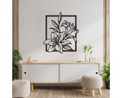 Wanddecoratie Bloemen - Muurdecoratie Bloemen - Muurdecoratie Hout - Wanddecoratie Hout - Muurdecoratie Woonkamer - Wanddecoratie Woonkamer - Wanddecoratie Industrieel - Wanddecoratie Lelies - Home Decor - Wall Line Art - 68.5 x 59 cm