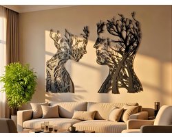 Wanddecoratie Boom met Gezichten, Houten Wandbeeld, 3D Wanddecoratie voor Thuis, Moderne Beelden voor Huis Kantoor Slaapkamer - 70x55 cm