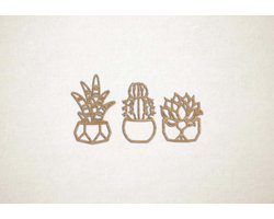 Wanddecoratie - Cactussen - XS - 16x29cm - Eiken - muurdecoratie - Line Art