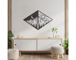 Wanddecoratie Dag En Nacht Paneel - Muurdecoratie Hout - Wanddecoratie Hout - Muurdecoratie Woonkamer - Wanddecoratie Woonkamer - Wanddecoratie Industrieel - Home Decor - Wall Line Art - 88 x 59 cm
