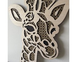 Wanddecoratie dier - Houten dierenkop - Giraffe wandbord - Decoratie - Kinderkamer decoratie - Aankleding kinderkamer - Rotan - Wandbord dieren - dieren - Houten hoofd dier - Houten dier - kraamcadeau - cadeau - baby