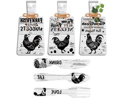 Wanddecoratie Eet Drink Love Kip Snijplank Vork Lepelplank - Grappig - Keuken - Thuis Decor - Eetkamer Accessoire - Bar Decoratie.