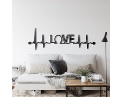 Wanddecoratie | Ekg Liefde  / Ekg Love| Metal - Wall Art | Muurdecoratie | Woonkamer |Zwart| 60x20cm