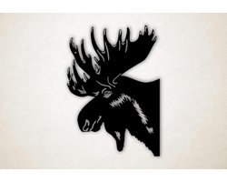 Wanddecoratie - Eland kop - M - 85x60cm - Zwart - muurdecoratie - Line Art