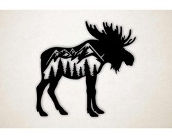 Wanddecoratie - Eland met natuur - M - 60x62cm - Zwart - muurdecoratie - Line Art