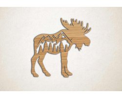 Wanddecoratie - Eland met natuur - XS - 25x26cm - Eiken - muurdecoratie - Line Art