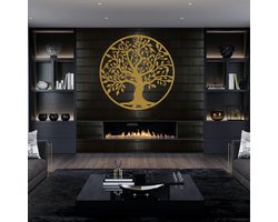 Wanddecoratie |Family Tree  decor | Metal - Wall Art | Muurdecoratie | Woonkamer |Gouden| 45x45cm