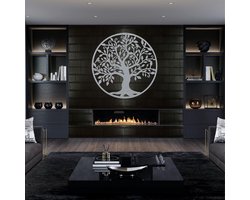 Wanddecoratie |Family Tree decor | Metal - Wall Art | Muurdecoratie | Woonkamer |Zilver| 72x72m