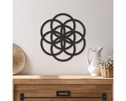 Wanddecoratie Flower Of Life - Wanddecoratie Levensbloem - Muurdecoratie Flower Of Life - Wanddecoratie Hout - Muurdecoratie Woonkamer - Wanddecoratie Woonkamer - Wanddecoratie Industrieel - Home Decor - Wall Line Art - 31 x 29 cm