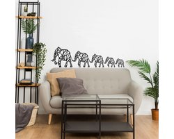 Wanddecoratie |Geometric Elephant Family  decor | Metal - Wall Art | Muurdecoratie | Woonkamer |Zwart| 101x28cm