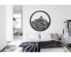 Wanddecoratie | Geometrische Berg / Geometric Mountain| Metal - Wall Art | Muurdecoratie | Woonkamer |Zwart| 45x45cm