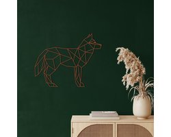 Wanddecoratie |Geometrische Vos / Geometric Fox| Metal - Wall Art | Muurdecoratie | Woonkamer | Buiten Decor |Bronze| 75x60cm