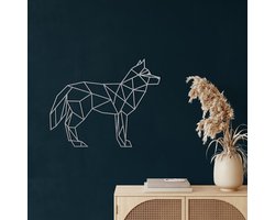 Wanddecoratie |Geometrische Vos / Geometric Fox| Metal - Wall Art | Muurdecoratie | Woonkamer | Buiten Decor |Zilver| 45x36cm