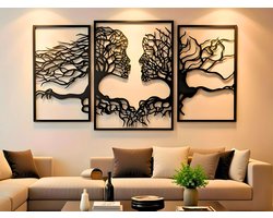 Wanddecoratie Gezichten, Houten Wandbeeld, 3D Wanddecoratie voor Thuis, Moderne Beelden voor Huis Kantoor Slaapkamer, Woonkamer - 90x50 cm