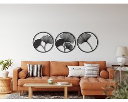 Wanddecoratie |Ginkgo Biloba-blad /Ginkgo Biloba Leaf  | Metal - Wall Art | Muurdecoratie | Woonkamer |Zwart| 38x38m