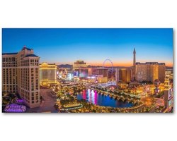 Wanddecoratie - Glazen schilderij 100x50 - Las Vegas-architectuur - Modern kunstwerk voor boven de bank