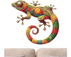 Wanddecoratie Hagedis - Metaal Kunst - Tuin Aankleden - Waterproof Ijzer - 30 x 27 cm - Multicolor
