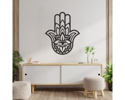 Wanddecoratie Hand Of Fatima - Muurdecoratie Hand Of Hamsa - Muurdecoratie Hout - Wanddecoratie Hout - Muurdecoratie Woonkamer - Wanddecoratie Woonkamer - Wanddecoratie Industrieel - Wanddecoratie Dieren - Home Decor - Wall Line Art - 72 x 59 cm