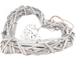 Wanddecoratie Hart - Fotolijst Hanger - Foto's Versieren - Rotan Vlechtwerk - 20 x 20 cm - Wit