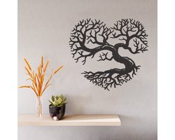 Wanddecoratie - Hart Uit Takken En Bomen - Dieren - Hout - Wall Line Art - Muurdecoratie - Woonkamer - Slaapkamer - Om Aan De Muur Te Hangen - Zwart - 32 x 29 cm