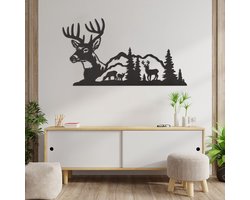 Wanddecoratie Hert Landschap - Muurdecoratie Hert Landschap - Muurdecoratie Hout - Wanddecoratie Hout - Muurdecoratie Woonkamer - Wanddecoratie Woonkamer - Wanddecoratie Industrieel - Wanddecoratie Dieren - Home Decor - Wall Line Art - 89 x 48.5 cm