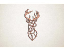 Wanddecoratie - Hert Rendier met hoorns - S - 60x29cm - Multiplex - muurdecoratie - Line Art