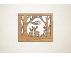 Wanddecoratie - Herten in natuur - wandpaneel - M - 60x77cm - Eiken - muurdecoratie - Line Art