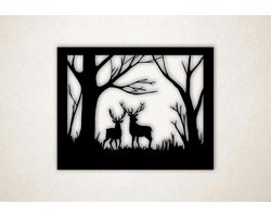 Wanddecoratie - Herten in natuur - wandpaneel - XS - 24x30cm - Zwart - muurdecoratie - Line Art