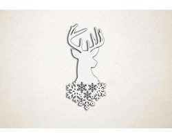 Wanddecoratie - Hertenkop met sneeuw - M - 90x42cm - Wit - muurdecoratie - Line Art