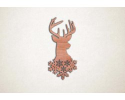 Wanddecoratie - Hertenkop met sneeuw - S - 60x28cm - Multiplex - muurdecoratie - Line Art