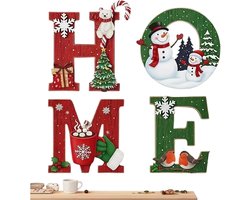 Wanddecoratie "Home" – een vierdelige set met artistieke letters in kerstthema. Een wandsculptuur dat het woord "Home" vormt; ideaal voor een kantoor, woonkamer, slaapkamer, entree of hal.