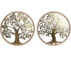 Wanddecoratie Home ESPRIT Gouden Natuurlijk Boomstructuur Cottage 60 x 1,5 x 60 cm (2 Stuks)