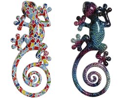 Wanddecoratie Home ESPRIT Multicolour Mozaïek Hagedis Mediterrane 8 x 4 x 20 cm (2 Stuks)