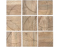 Wanddecoratie Home ESPRIT Natuurlijk Modern Blad van een plant 90 x 3 x 90 cm (9 Onderdelen)