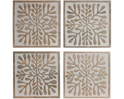 Wanddecoratie Home ESPRIT Wit Natuurlijk Gebloemd 60 x 2,5 x 60 cm (4 Onderdelen)