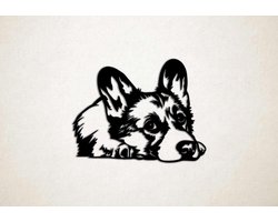 Wanddecoratie - Hond - Corgi 4 - XS - 23x29cm - Zwart - muurdecoratie - Line Art