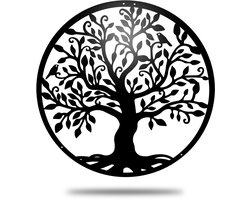 Wanddecoratie industrieel 60cm - Levensboom XL - Woonkamer Decoratie - Metaal - 60x60cm - incl. Ophangsysteem - zwart - van Lifestaal®