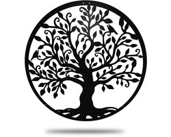 Wanddecoratie industrieel 80cm - Levensboom XL - Woonkamer Decoratie - Metaal - 80x80cm - incl. Ophangsysteem - zwart - van Lifestaal®